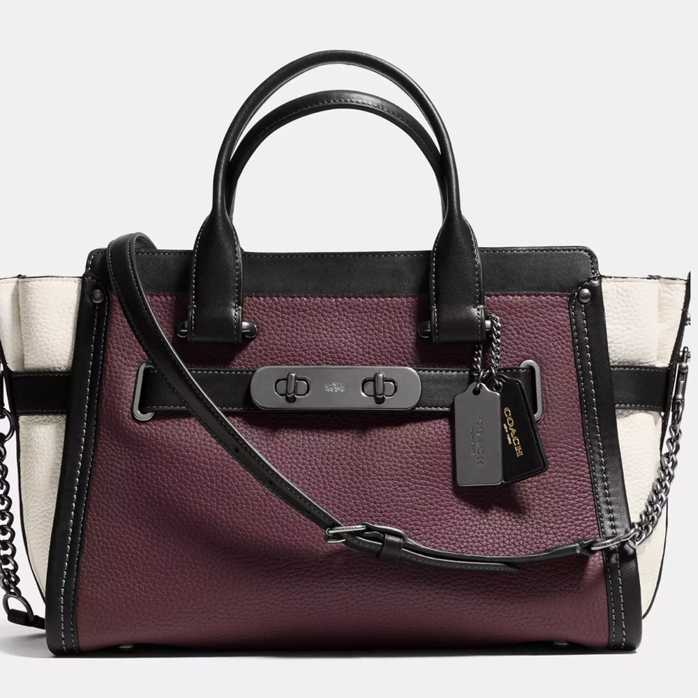 RARE Coach Swagger 27 Satchel – Oxblood / Black / Chalk